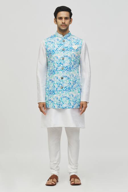 Arihant Rai Sinha_Blue Rayon Sequins, Embroidery Floral Vine Pattern Bundi _Online_at_Aza_Fashions