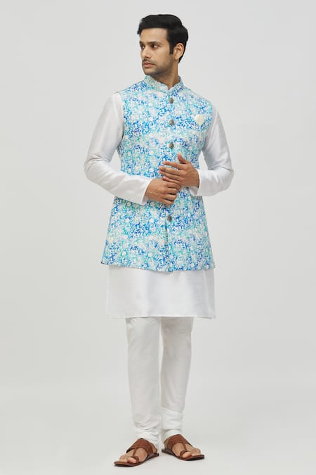 Shop_Arihant Rai Sinha_Blue Rayon Sequins, Embroidery Floral Vine Pattern Bundi _Online_at_Aza_Fashions