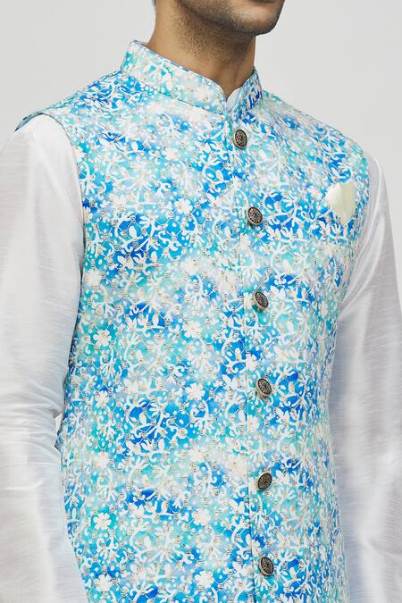 Arihant Rai Sinha_Blue Rayon Sequins, Embroidery Floral Vine Pattern Bundi _at_Aza_Fashions