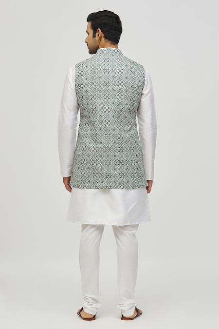 Arihant Rai Sinha Green Geometric Pattern Cotton Bundi 