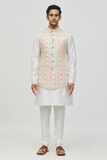 Buy Arihant Rai Sinha Cream Rayon, Silk Embroidery, Sequins Floral Bundi And Kurta Set Online at Aza Fashions Buy_Arihant Rai Sinha_Cream Rayon, Silk Embroidery, Sequins Floral Bundi And Kurta Set _Online_at_Aza_Fashions