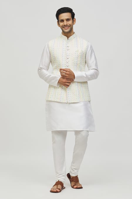 Arihant Rai Sinha Embroidered Bundi With White Kurta Set 