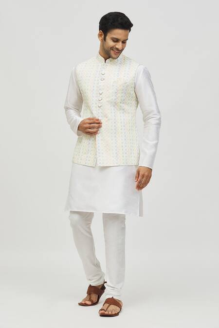 Buy_Arihant Rai Sinha_Cream Rayon, Silk Sequins, Embroidery Floral Bundi Set _Online_at_Aza_Fashions