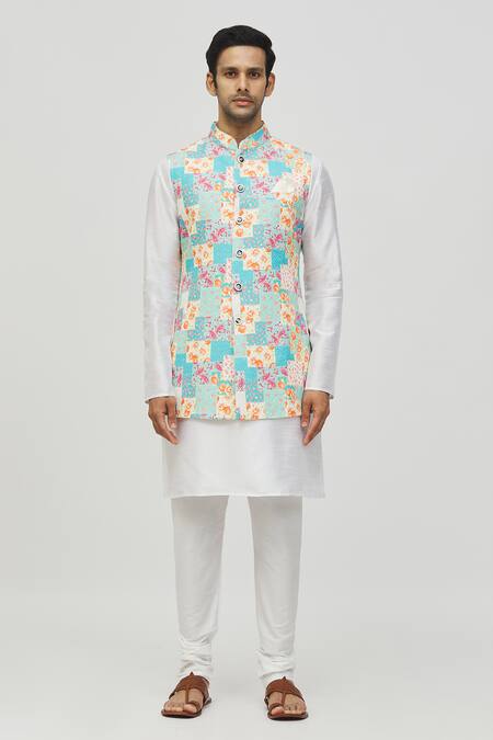 Shop_Arihant Rai Sinha_Blue Rayon, Silk Sequins, Embroidery Bundi And Kurta Set _Online_at_Aza_Fashions