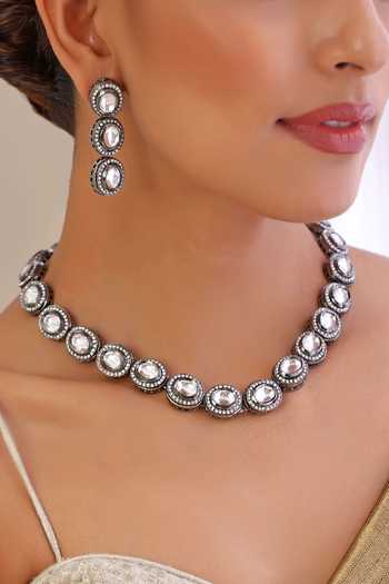 Buy_Swabhimann_Grey Imitation Diamonds Kundan Embellished Necklace Set _Online_at_Aza_Fashions