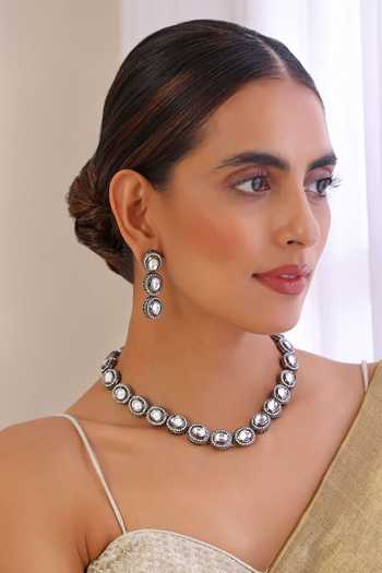 Shop_Swabhimann_Grey Imitation Diamonds Kundan Embellished Necklace Set _Online_at_Aza_Fashions