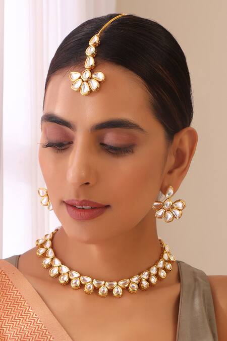 Buy_Swabhimann_Gold Plated Crystals Kundans Embellished Choker Necklace Set _Online_at_Aza_Fashions
