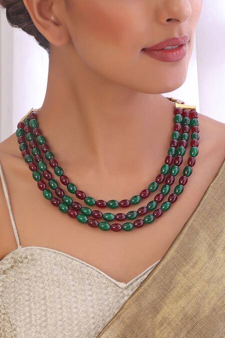 Buy_Swabhimann_Multi Color Beads Embellished Layered Necklace Set _Online_at_Aza_Fashions