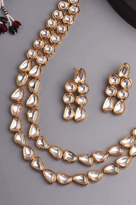 Swabhimann_Gold Plated Diamonds, Stones Kundan Embellished Layered Necklace Set _Online_at_Aza_Fashions