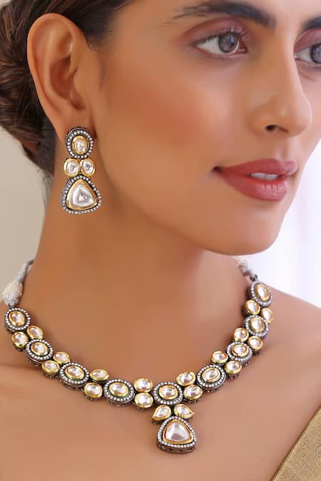 Buy_Swabhimann_Grey Imitation Diamonds Kundan Work Pendant Necklace Set _Online_at_Aza_Fashions
