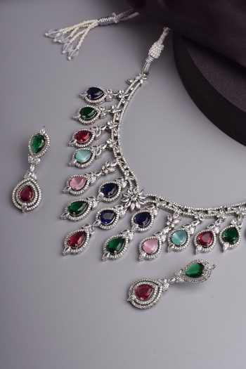 Swabhimann_Multi Color Stones Embellished Choker Necklace Set _Online_at_Aza_Fashions