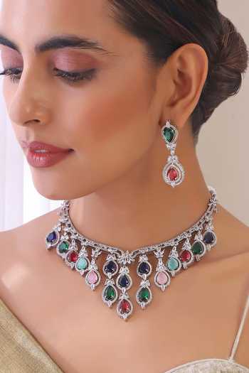 Buy_Swabhimann_Multi Color Stones Embellished Choker Necklace Set _Online_at_Aza_Fashions