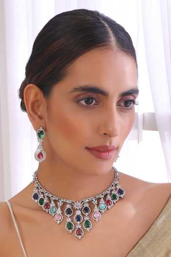 Shop_Swabhimann_Multi Color Stones Embellished Choker Necklace Set _Online_at_Aza_Fashions