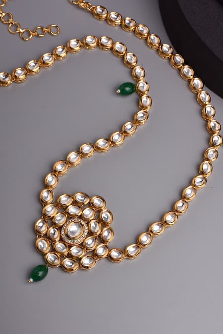 Swabhimann_Green Kundan Embellished Waist Belt _Online_at_Aza_Fashions