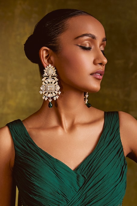 Tarun Tahiliani Zircon Embellished Jadau Earrings 