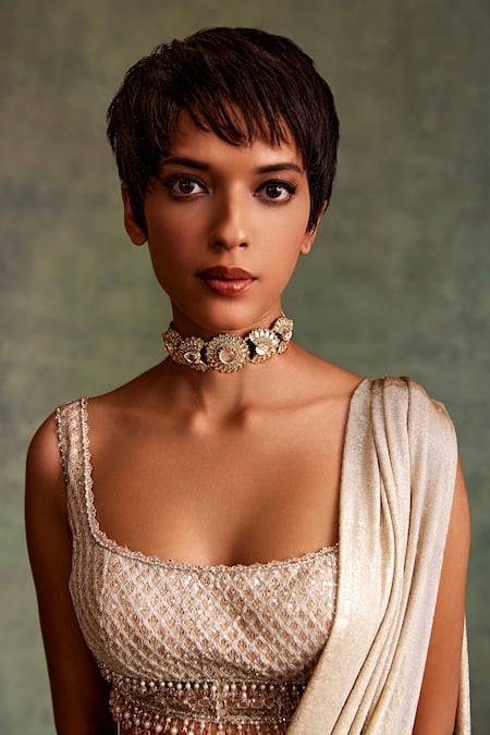 Tarun Tahiliani Ornate Flower Cut Work Choker 