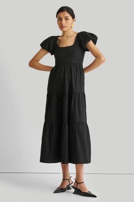 Buy Reistor Black Cotton Embroidery Square Neck Organic Puff Sleeve Dress Online at Aza Fashions Buy_Reistor_Black Cotton Embroidery Square Neck Organic Puff Sleeve Dress _Online_at_Aza_Fashions
