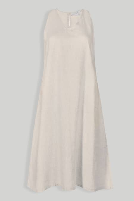 Buy Reistor Beige Hemp, Tencel V-neck V Midi Dress Online at Aza Fashions Buy_Reistor_Beige Hemp, Tencel V-neck V Midi Dress _Online_at_Aza_Fashions