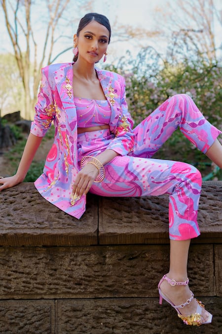 Papa Don't Preach Pret Printed & Sequinned Blazer Pant Set 