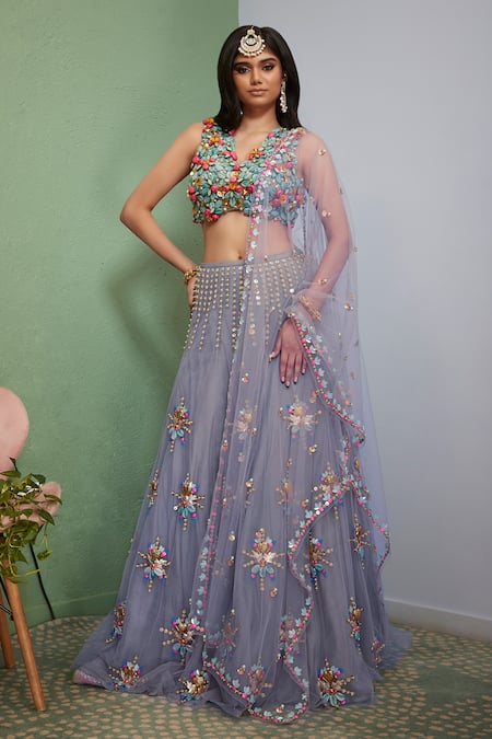 Papa Don't Preach 3D Floral Embellished Bridal Lehenga Set 