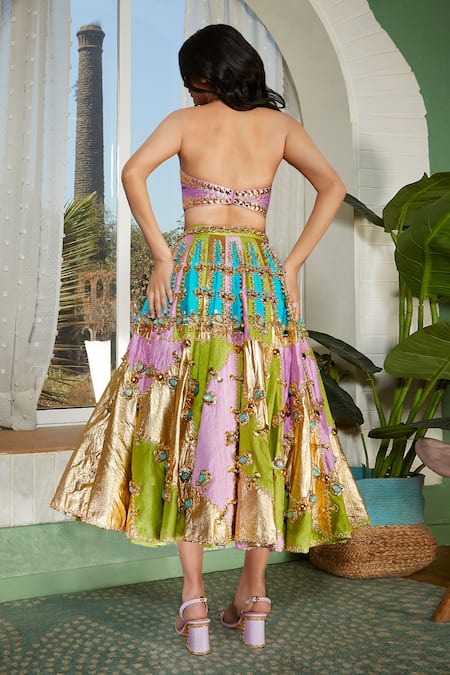 Papa Don't Preach Twilight Color Block Lehenga & Blouse Set 