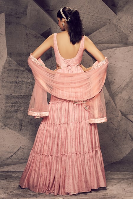 Archana Kochhar Floral Print Tiered Anarkali With Dupatta