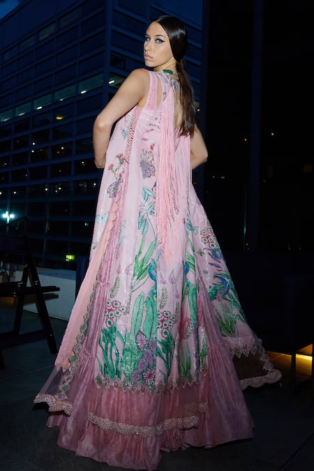 Archana Kochhar Tiered Anarkali With Botanic Pattern Jacket 