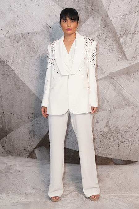 Archana Kochhar Sequin Stone Embroidered Blazer & Pant Set 