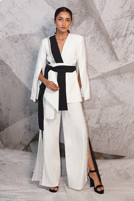 Archana Kochhar Yin-Yang Color Block Blazer & Pant Set 