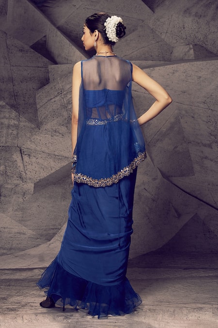 Archana Kochhar Blue Embroidered Dhoti Skirt Set 