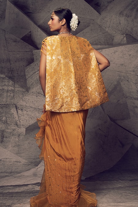 Archana Kochhar Gold Embroidered Dhoti Skirt Set With Jacket 