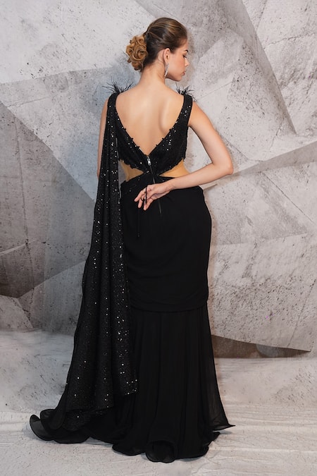 Archana Kochhar Sequin Embroidered Draped Saree Gown 