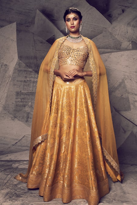 Archana Kochhar Gold Lehenga Brocade Woven Anant Genda Embroidered Blouse Bridal Set 