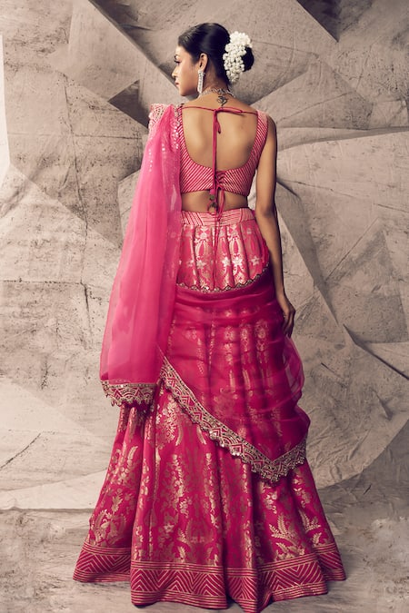 Shop Archana Kochhar Pink Silk, Brocade, Organza Cut Anant 3d Embroidered Blouse Bridal Lehenga Set at Aza Fashions Shop_Archana Kochhar_Pink Silk, Brocade, Organza Cut Anant 3d Embroidered Blouse Bridal Lehenga Set _at_Aza_Fashions