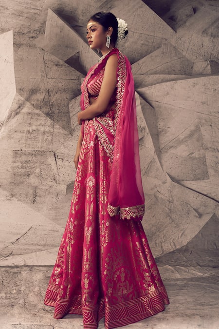 Shop Archana Kochhar Pink Silk, Brocade, Organza Cut Anant 3d Embroidered Blouse Bridal Lehenga Set Online at Aza Fashions Shop_Archana Kochhar_Pink Silk, Brocade, Organza Cut Anant 3d Embroidered Blouse Bridal Lehenga Set _Online_at_Aza_Fashions