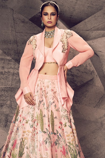 Pink Chanderi Cotton Readymade Jacket Style Lehenga Choli 268769