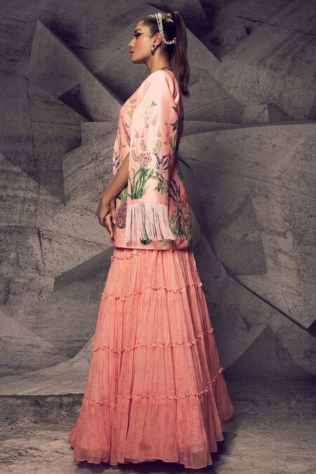 Archana Kochhar Pink Silk, Georgette Pearls, Sequins Sweetheart Floral Print Jacket Lehenga Set Online at Aza Fashions Archana Kochhar_Pink Silk, Georgette Pearls, Sequins Sweetheart Floral Print Jacket Lehenga Set _Online_at_Aza_Fashions