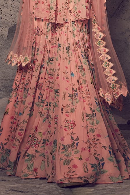 Buy_Archana Kochhar_Pink Georgette, Net Pearls, Sequins, Embroidery Floral Pattern Kurta Sharara Set _Online_at_Aza_Fashions