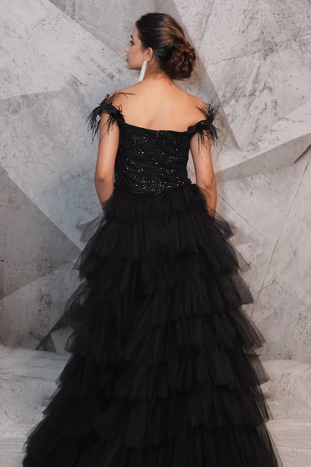 Archana Kochhar Beaded Embroidered Gown With Ruffle Trail 