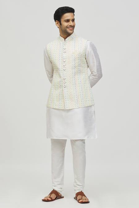 Arihant Rai Sinha_Cream Rayon Sequins, Embroidery Geometric Pattern Bundi _at_Aza_Fashions