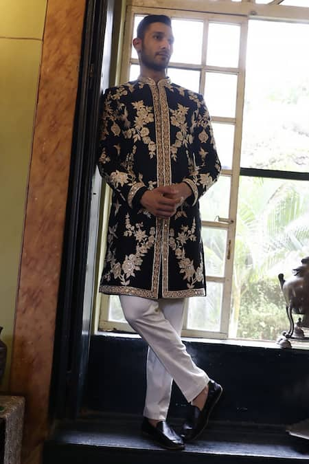 Vikram Phadnis Silk Resham Embroidered Sherwani Set 