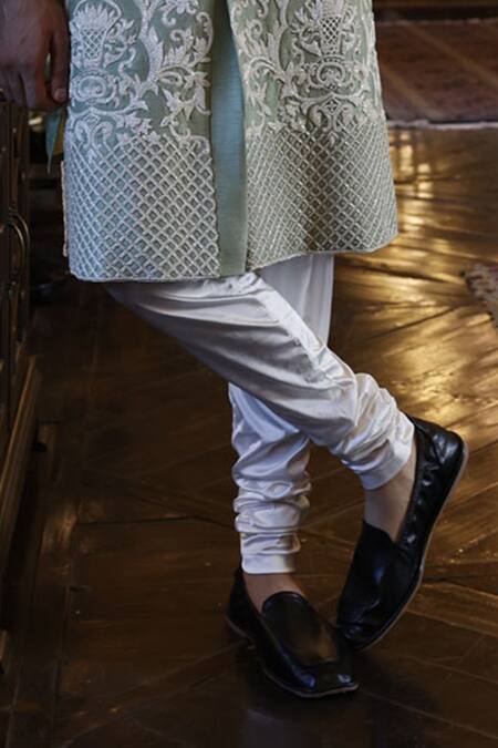 Vikram Phadnis Green Sherwani And Kurta Raw Silk Embroidery Thread Floral Set Online at Aza Fashions Vikram Phadnis_Green Sherwani And Kurta Raw Silk Embroidery Thread Floral Set _Online_at_Aza_Fashions