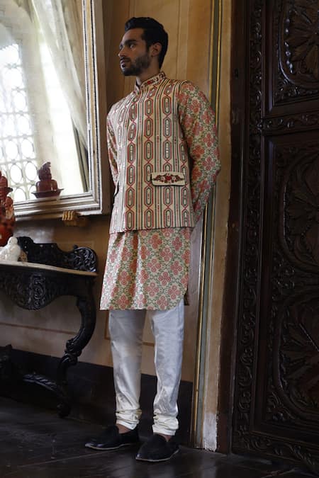 Vikram Phadnis Embroidered Silk Bundi & Kurta Set 