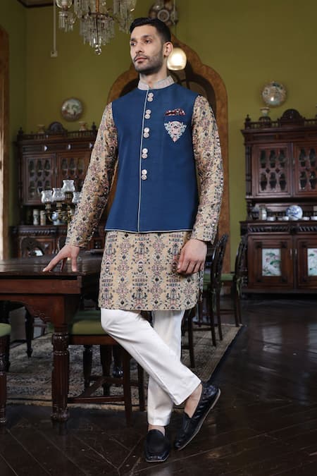 Vikram Phadnis Silk Embroidered Bundi & Kurta Set 