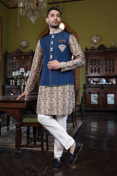 Vikram Phadnis Silk Embroidered Bundi & Kurta Set 