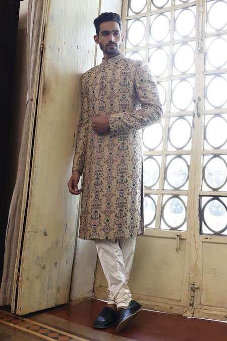 Vikram Phadnis Silk Thread Work Sherwani Set 