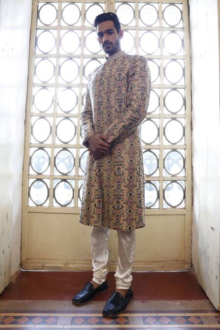 Vikram Phadnis Beige Sherwani Embroidery Thread Silk Work Set Online at Aza Fashions Vikram Phadnis_Beige Sherwani Embroidery Thread Silk Work Set _Online_at_Aza_Fashions
