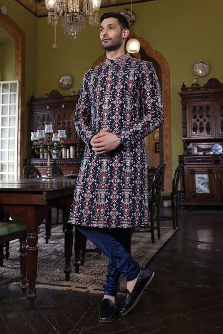 Vikram Phadnis Silk Abstract Embroidered Sherwani Set 