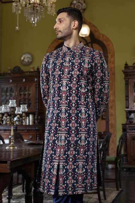 Vikram Phadnis Blue Sherwani Embroidery Thread Silk Abstract Set Online at Aza Fashions Vikram Phadnis_Blue Sherwani Embroidery Thread Silk Abstract Set _Online_at_Aza_Fashions