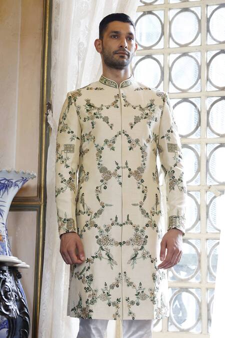 Buy Vikram Phadnis Ivory Sherwani Embroidery Thread Silk Set Online at Aza Fashions Buy_Vikram Phadnis_Ivory Sherwani Embroidery Thread Silk Set _Online_at_Aza_Fashions